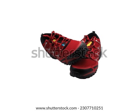 Red men's outdoor shoes on a white background