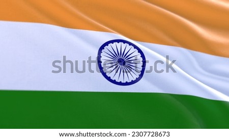 a wrinkled and creased silken India flag waving in the wind