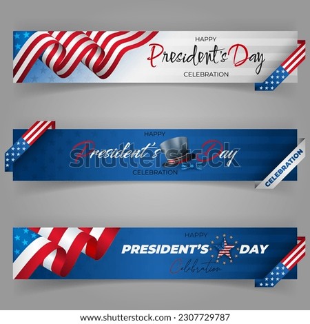 Set of web banners, background with handwriting texts and national flag colors for American President's Day, event celebration