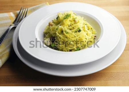 Lemon vinaigrette and feta spaghetti squash salad Royalty-Free Stock Photo #2307747009