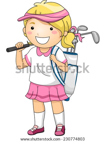 Illustration Featuring a Girl Wearing Golfing Gear
