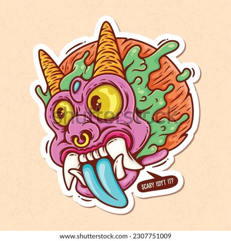Terrible Barong Mask Hand Drawn Color Vector Doodle Illustration