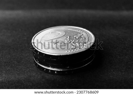 Euro close up photo. Macro coins. Soft focus, dark background