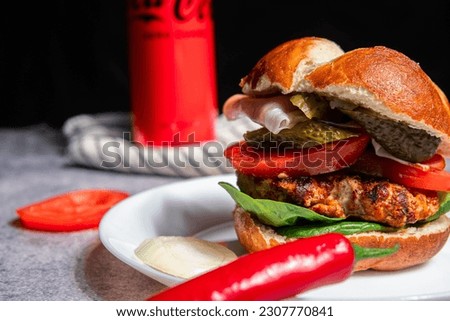 closeup on homemade hamburger. Delicious homemade fast food