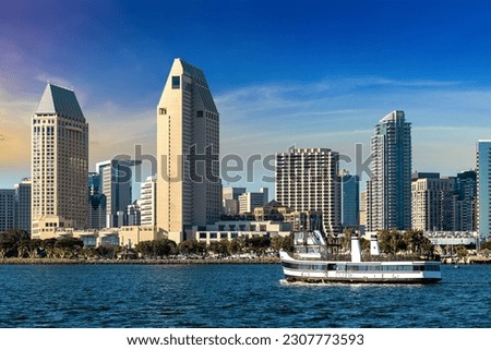 San Diego Bay in marina district, California, USA