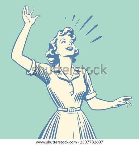 retro cartoon illustration of a woman looking up