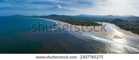 Playa Flamingo, Guanacaste, Costa Rica. Aerial shot of Flamingo Beach North Ridge - Luxury Homes, Villas and Hotels with panoramic Ocean Views on Cliff on the Pacific Coast