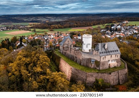 Aerial view, Veste Otzberg, Hering, Darmstadt-Dieburg district, Hesse, Germany Royalty-Free Stock Photo #2307801149