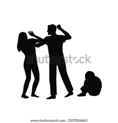 Domestic violence, husband beating wife, crying child Royalty-Free Stock Photo #2307856843