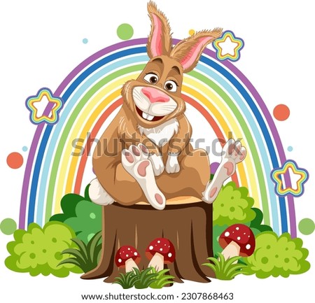 Funny Rabbit with Rainbow Background illustration