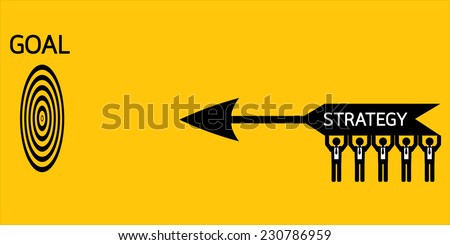 power man to goal on yellow background : management business concept