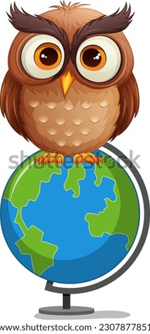 Wise Owl Standing with Globe illustration