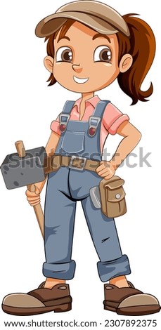 Maintenance girl cartoon character illustration