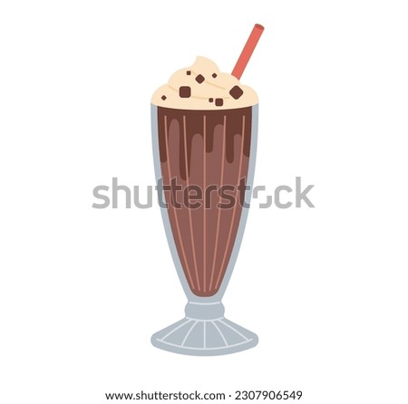 Chocolate Chip Cookie Pieces and Chocolate Milkshake. simple vector illustration.