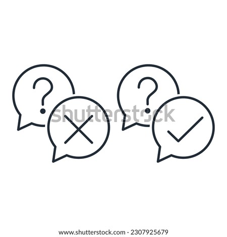 Conversation dialogue bubble with questions and reactions to them. Correct and incorrect answer to the question. Vector linear icon isolated on white background. Royalty-Free Stock Photo #2307925679