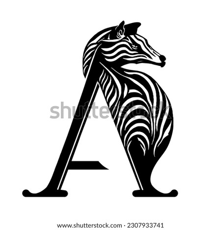 Letter A logo with zebra ornament. Zebra logo, striped African wild horse