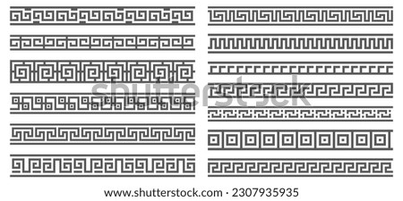 Greek key borders with meander ornament. Seamless roman frame with geometric motif. Set of antique graphic art. Vector illustration. Royalty-Free Stock Photo #2307935935