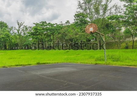 Empty Basketball Court on Cloudy at Taman Dayu Pandaan, Pasuruan, Indonesia, East Java.