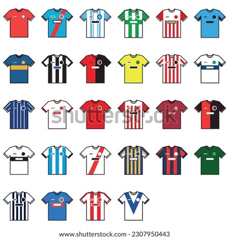 Argentina football league competition vector team jerseys. Soccer symbols.