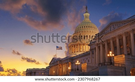  US Capitol building at sunset, Washington DC, USA.  Royalty-Free Stock Photo #2307968267