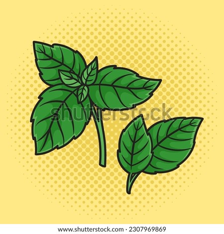 Cooking basil leaf pinup pop art retro vector illustration. Comic book style imitation.