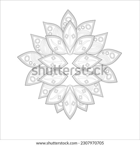 Doodle flowers in black and white pleasing for adults' coloring page. pleasing decorative flower of Coloring book page for adult Black outline and white background