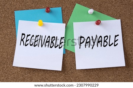 RECEIVABLE and PAYABLE - words on colorful pieces of paper attached to the note board. Info concept