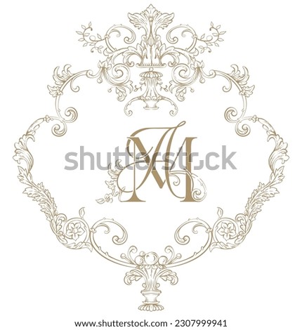 MA initial antique vintage wedding crest monogram vector illustration Royalty-Free Stock Photo #2307999941