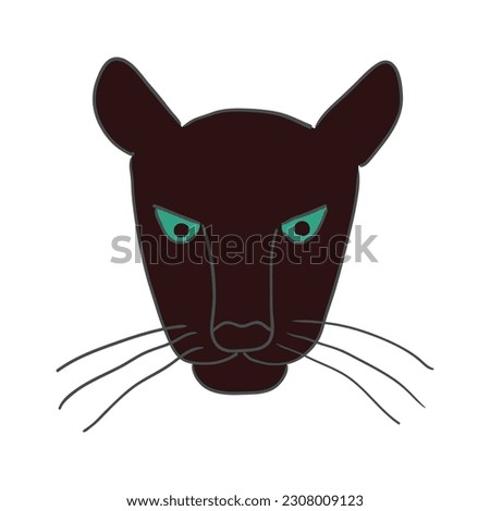 Cute panther face, portrait hand drawn cartoon character illustration, sketch. Line art, drawing style design, isolated vector. Tropical animal, jungle wildlife, big cat, safari, nature, print element