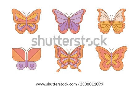 Vector set of design elements and illustrations in simple minimalist linear style - butterfly clip art for collage, prints, posters