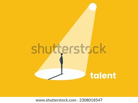 Business recruitment or hiring vector concept. Businessman standing in spotlight or searchlight as symbol of unique talent and skills Royalty-Free Stock Photo #2308018547
