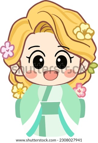 Cute little princess in kimono yukata