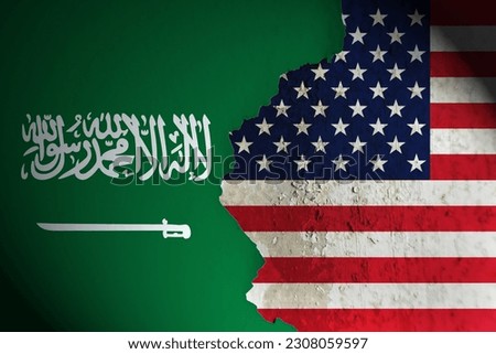 Saudi Arabia flag and America flag painting on wall