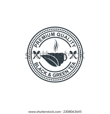tea shop vector logo, badge and company emblem in black and white shades