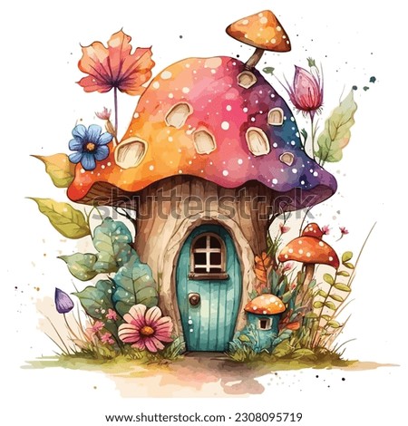 Fairy House Watercolor Fantasy Clipart Royalty-Free Stock Photo #2308095719