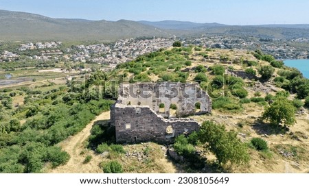 aerial view of cesme ildir erythrai ancient city ancient church