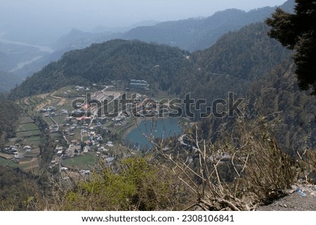 Nainital, Uttarakhand, India. May-10-2023. The beautiful lake 'Khurpa Taal' in the district of Nainital and the breath taking views of adjoining areas. The place is a tourists' paradise.