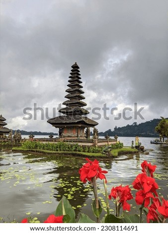 Beautiful Picture of Ulun Danau Beratan Temple In Bedugul Bali Taken on a overcast Weather 