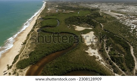 Aerial view of the coast of the Atlantic Ocean, Brazil.