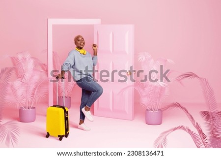 Artwork 3d magazine collage picture of cool lucky lady finally going summer vacation isolated pink color background