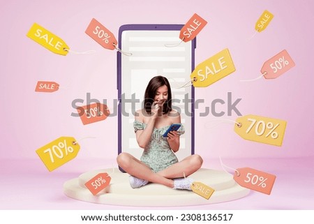 3d photo artwork graphics collage of dreamy lady choosing burning ticket modern gadget isolated pink color background