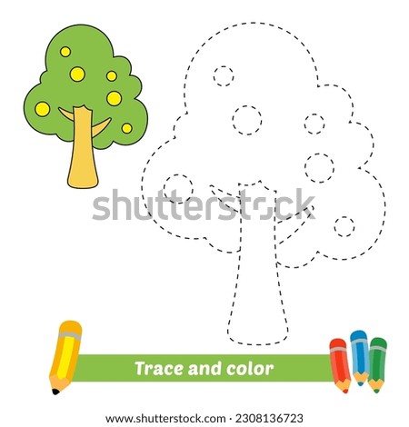 trace and color for kids, tree vector Royalty-Free Stock Photo #2308136723