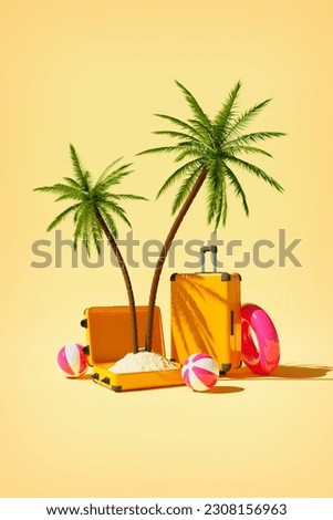 3d realistic banner poster collage for travel agency advertise sale discount on tropical worldwide resort in bay lagoon Royalty-Free Stock Photo #2308156963