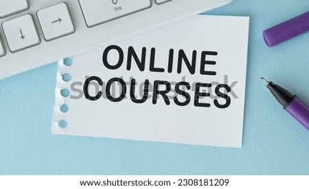 Online Courses. text on white paper background colour pencils