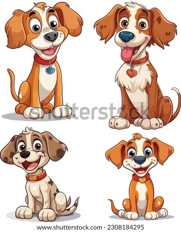 The dog is isolated on a white background. Dog clip art set
