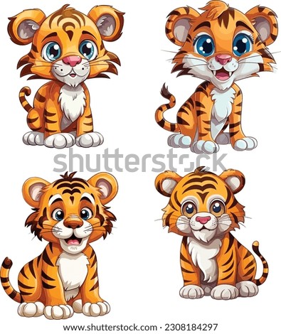Tiger isolated on a white background. Tiger clip art set