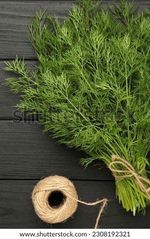 Bunch fresh green dill on black background. Top view Royalty-Free Stock Photo #2308192321