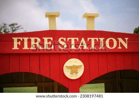 Fire station structure in the park on a sunny day