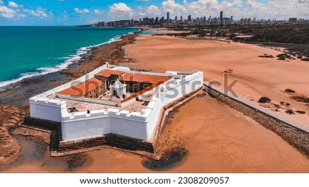 Landscape Fortress Reis Magos Fort Colonial Natal Seaside Beach Sea River Rio Grande Norte Atlantic Ocean Nature Drone Aerial Blue Waves Trip Travel Vacation Tourism Coral Reef Tropical Sun RN Brazil Royalty-Free Stock Photo #2308209057