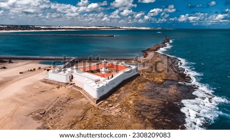 Landscape Fortress Reis Magos Fort Colonial Natal Seaside Beach Sea River Rio Grande Norte Atlantic Ocean Nature Drone Aerial Blue Waves Trip Travel Vacation Tourism Coral Reef Tropical Sun RN Brazil Royalty-Free Stock Photo #2308209083